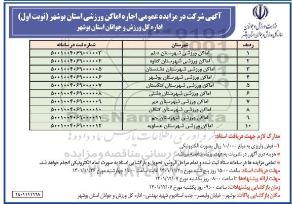 مزایده اجاره اماکن ورزشی