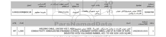 استعلام، 1X35 میلی مترمربع;کابل جوش افشان با روکش