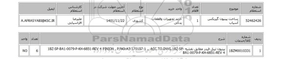 استعلام، ساخت پینیون گیربکس آسیاب