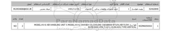 استعلام، یونیت هواساز