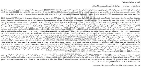 مزایده فروش ششدانگ ملک بشماره پلاک ثبتی 4590 اصلی 