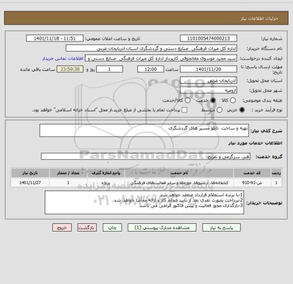 استعلام تهیه و ساخت  تابلو مسیر های گردشگری