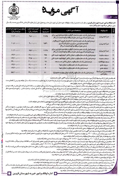 مزایده  تصدی از رقبات موقوفات میرزا موسی وزیر...