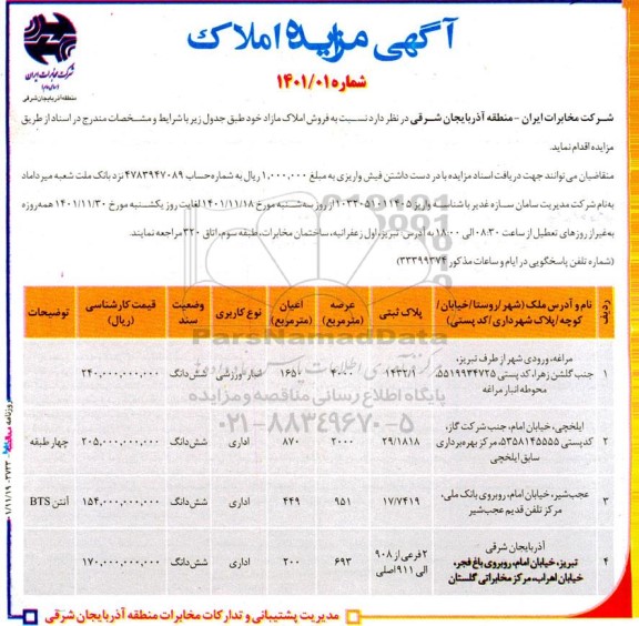 مزایده فروش املاک مازاد