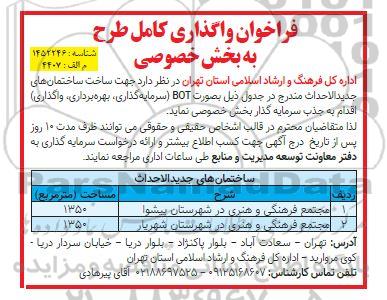 مناقصه و مزایده فراخوان واگذاری کامل طرح به بخش خصوصی