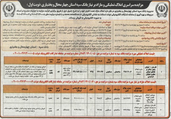 مزایده فروش املاک مازاد تحت اختیار