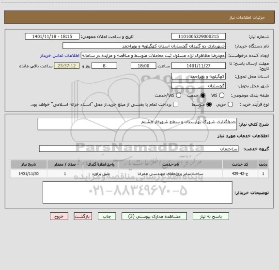 استعلام جدولگذاری شهرک بهارستان و سطح شهرفاز هشتم
