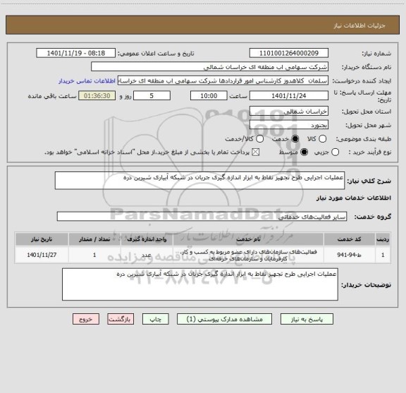 استعلام عملیات اجرایی طرح تجهیز نقاط به ابزار اندازه گیری جریان در شبکه آبیاری شیرین دره