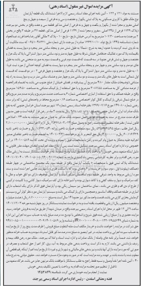 مزایده فروش شش دانگ یک قطعه آپارتمان با کاربری مسکونی 