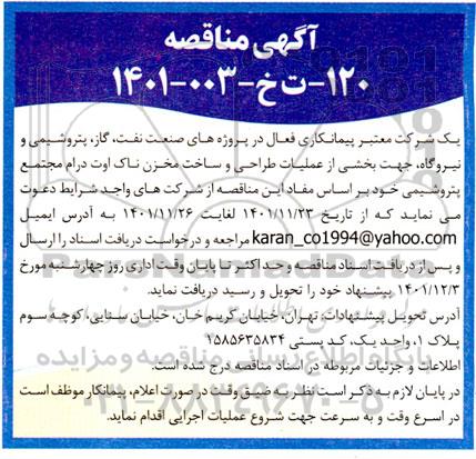 مناقصه بخشی از عملیات طراحی و ساخت مخزن ناک اوت درام 