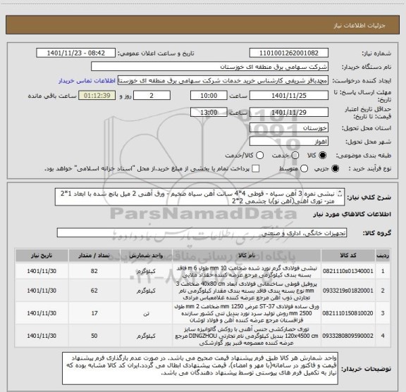 استعلام نبشی نمره 3 آهن سیاه - قوطی 4*4 سانت آهن سیاه ضخیم - ورق آهنی 2 میل پانچ شده با ابعاد 1*2 متر- توری آهنی(آهن نو)با چشمی 2*2