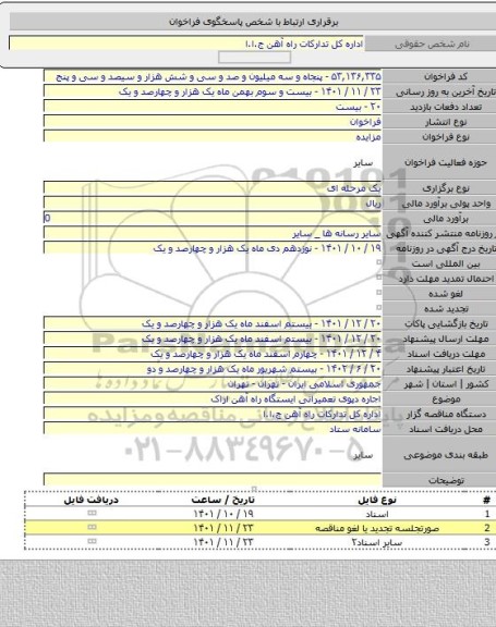 مزایده, اجاره دپوی تعمیراتی ایستگاه راه آهن اراک