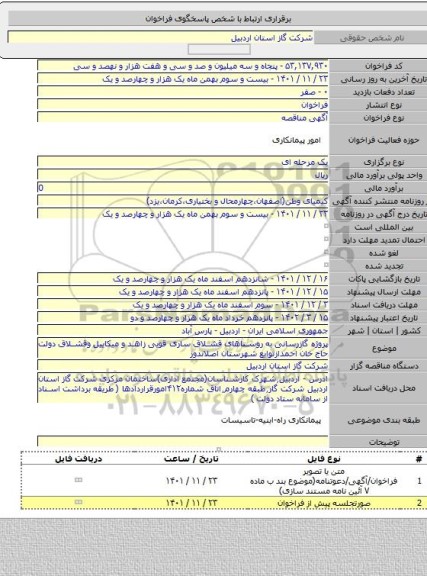 مناقصه, پروژه گازرسانی به روستاهای قشلاق ساری قویی زاهد و میکاییل وقشلاق دولت حاج خان احمدازتوابع شهرستان اصلاندوز