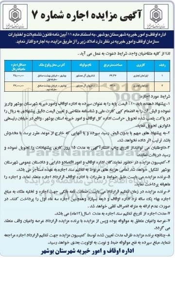 مزایده اجاره املاک