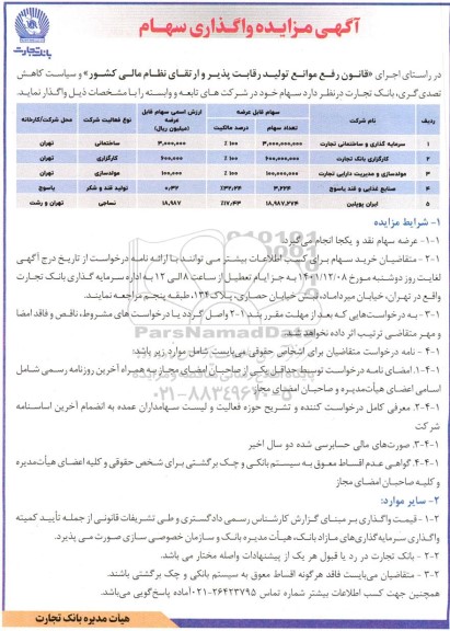 مزایده، مزایده واگذاری سهام