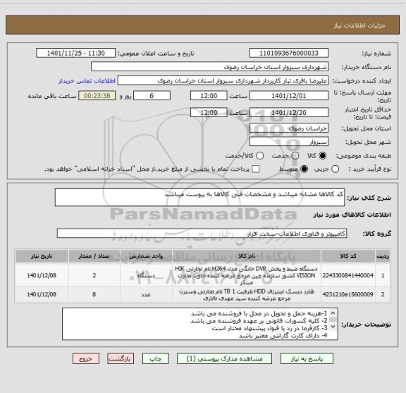 استعلام کد کالاها مشابه میباشد و مشخصات فنی کالاها به پیوست میباشد