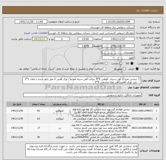 استعلام نبشی نمره 3 آهن سیاه - قوطی 4*4 سانت آهن سیاه ضخیم - ورق آهنی 2 میل پانچ شده با ابعاد 1*2 متر- توری آهنی(آهن نو)با چشمی 2*2