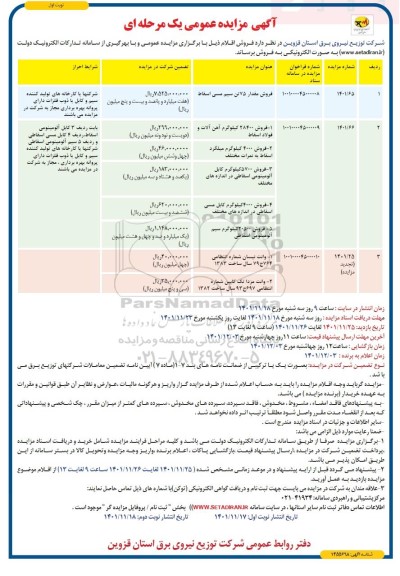 مزایده فروش مقدار 75 تن سیم مسی اسقاط ...