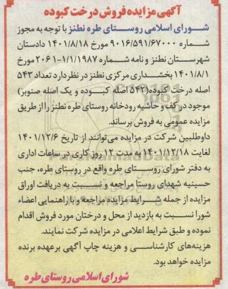 مزایده فروش درخت کبوده