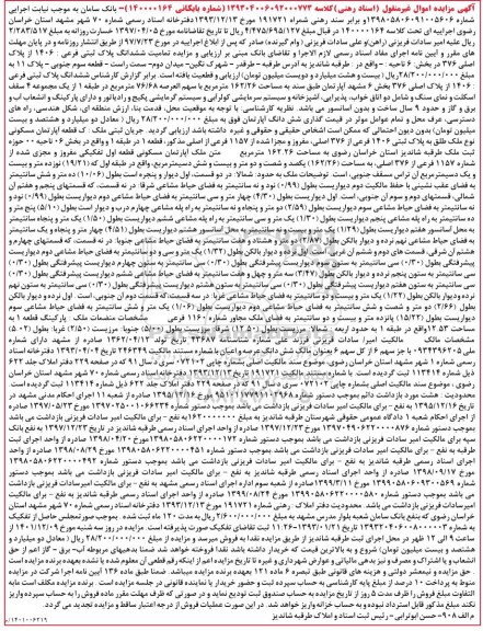 مزایده فروش ششدانگ پلاک ثبتی فرعی 1406 از پلاک اصلی 376