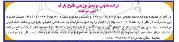 مزایده تعداد 621 سهم
