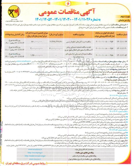 مناقصات خرید کابل های خطوط زمینی و...- نوبت دوم