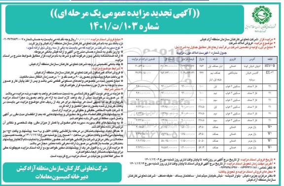 تجدید مزایده فروش املاک با کاربری (خدماتی - نمایشگاهی - مسکونی 2 و 3 خواب - خدماتی)