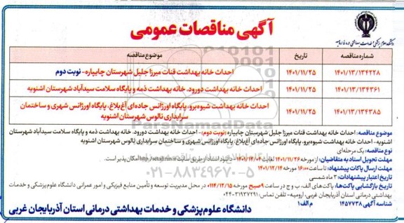 مناقصه احداث خانه بهداشت ....