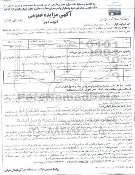 مزایده فروش انواع اقلام مستعمل و اسقاطی ـ نوبت دوم