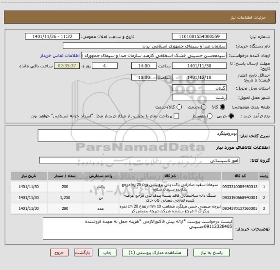 استعلام پودرومیلگرد