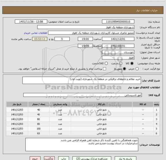 استعلام خرید علائم و تابلوهای ترافیکی در منطقه یک شهرداری (نوبت اول)