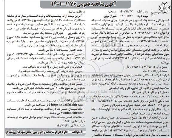 مناقصه عمومی اجرای عملیات شبکه آبیاری تحت فشار