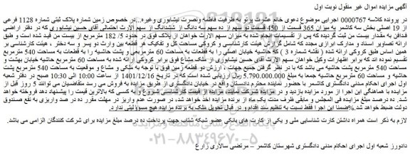 مزایده فروش زمین شماره پلاک ثبتی شماره 1128 فرعی از 19 اصلی