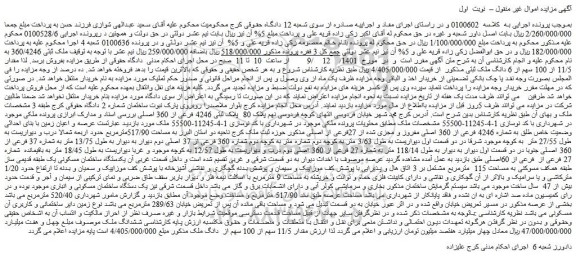 مزایده 100 سهم از 6 دانگ ملک ثبتی