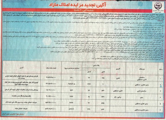 تجدید مزایده فروش املاک مازاد با کاربری ...