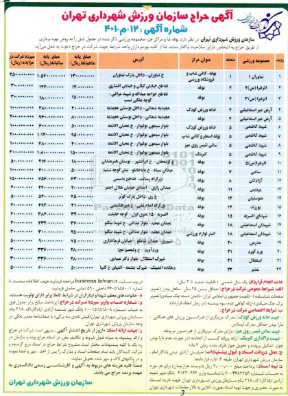 آگهی حراج بوفه ها و مراکز جز مجموعه ورزشی