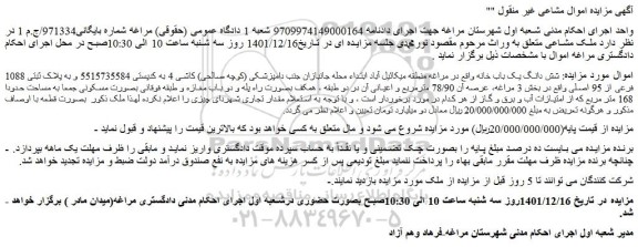 مزایده فروش شش دانگ یک باب خانه 