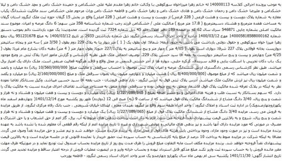 آگهی مزایده ششدانگ یکباب مغازه به شماره پلاک دویست و بیست و هشت فرعی ( 228 فرعی) از دویست و بیست و هشت اصلی ( 228 اصلی) 