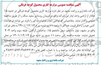 مناقصه عمومی مزارع کاری محصول گوجه فرنگی