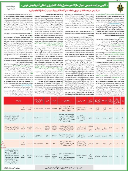مزایده فروش املاک مرحله ششم نوبت اول
