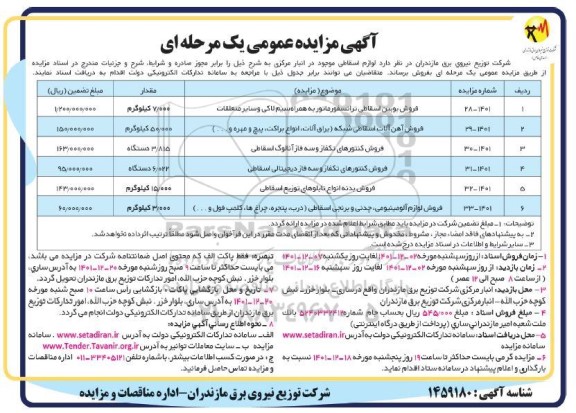 مزایده فروش لوازم اسقاطی ...