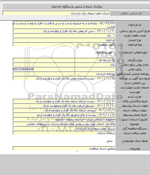مناقصه, واگذاری خدمات مورد نیاز در بخش های مختلف شرکت به نیروهای حجمی