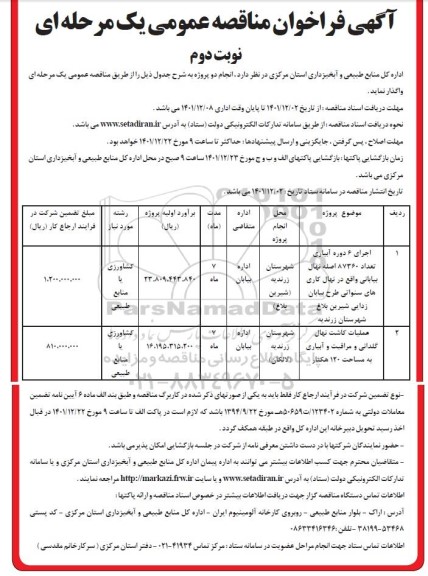 فراخوان مناقصه اجرای 6 دوره آبیاری تعداد 87360 اصله نهال بیابانی ..