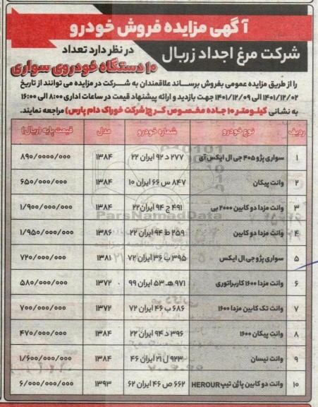 مزایده فروش خودرو 