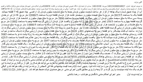 مزایده فروش ده ساعت آب از چاه عمیق شماره یک - اراضی