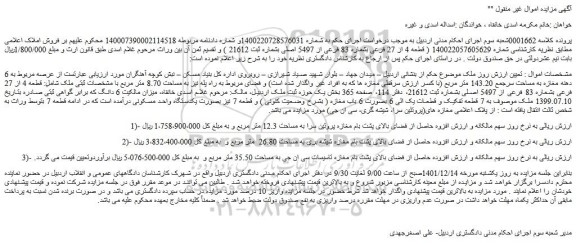 مزایده فروش عرصه مربوط به 6 دهنه مغازه به مساحت سرجمع 143.20 متر مربع 