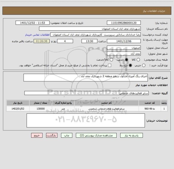 استعلام اجرای رنگ آمیزی جداول سطح منطقه 2 شهرداری نجف آباد .