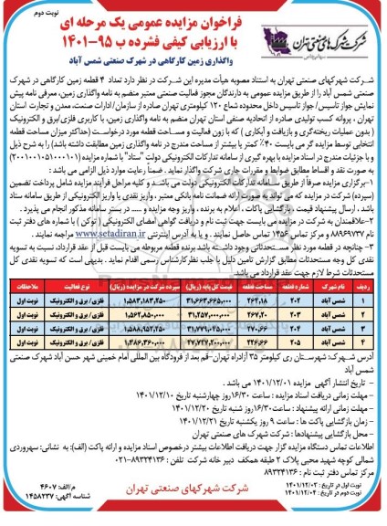 فراخوان مزایده واگذاری زمین کارگاهی  - نوبت دوم 