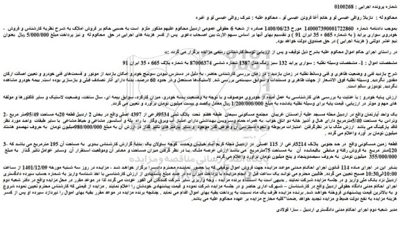 مزایده فروش خودرو سواری پراید 132 سبز رنگ مدل 1387  