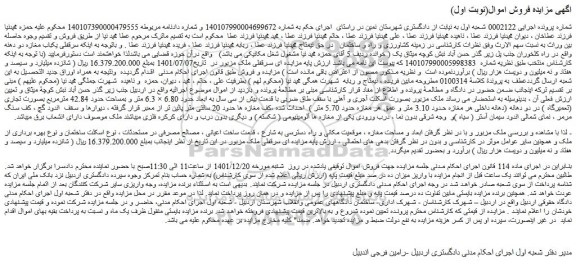 مزایده فروش سرقفلی یکباب مغازه دو دهنه